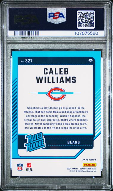 2024 Panini Donruss Caleb Williams #327 (Optic Preview-Red & Green) Gem Mt 10 back