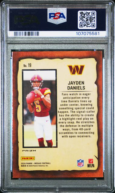 2024 Panini Mosaic Notoriety Jayden Daniels #19 (Notoriety-Green) Mint 9 back