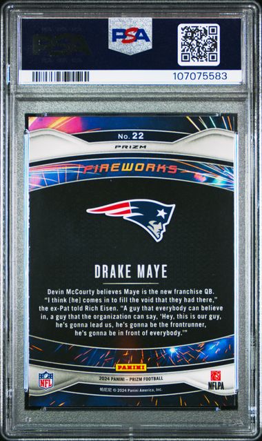 2024 Panini Prizm Fireworks Drake Maye #22 (Fireworks-Green Prizm) Mint 9 back