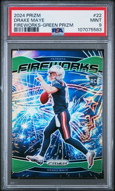2024 Panini Prizm Fireworks Drake Maye #22 (Fireworks-Green Prizm) Mint 9 front