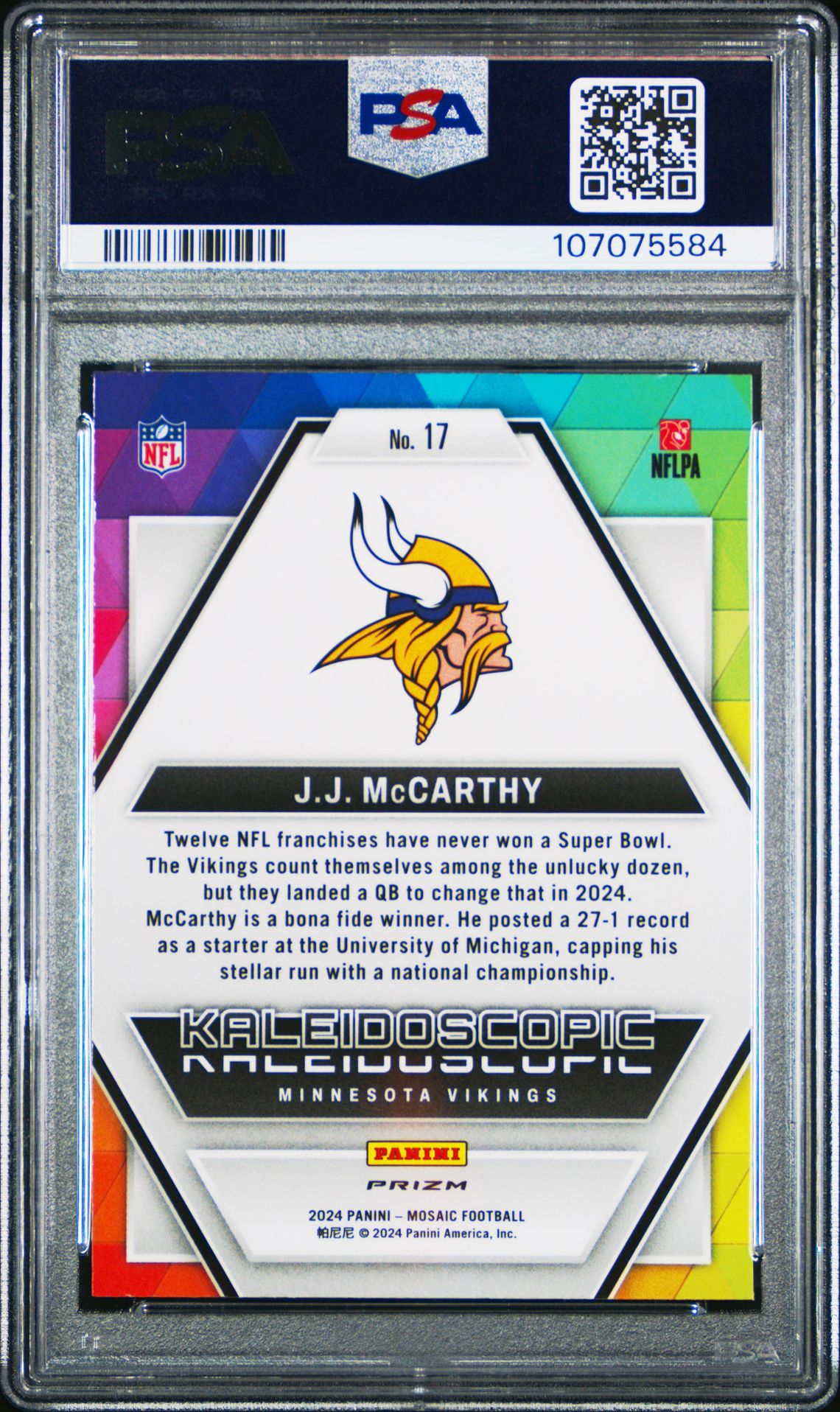 2024 Panini Mosaic Kaleidoscopic Jj Mccarthy #17 Mint 9 back