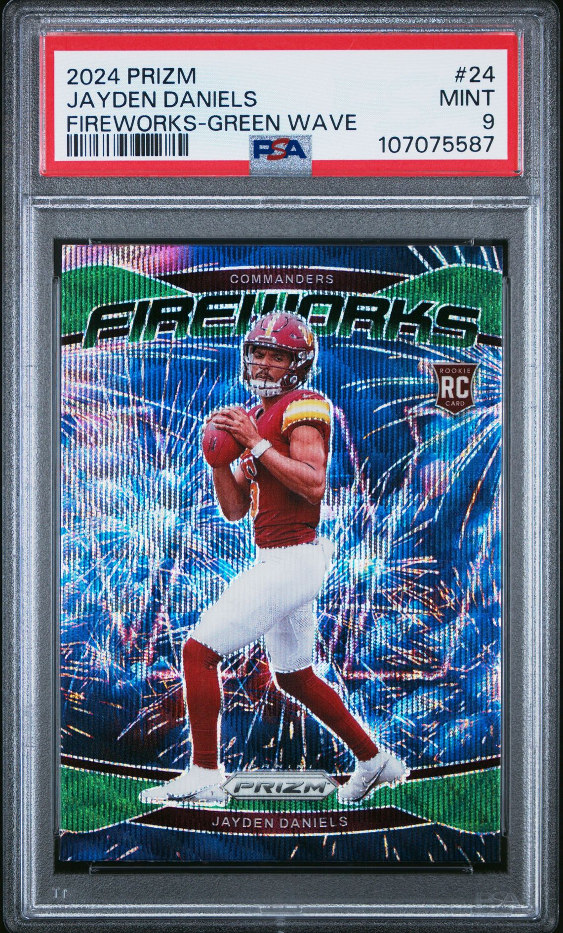 2024 Panini Prizm Fireworks Jayden Daniels #24 (Fireworks-Green Wave) Mint 9 front