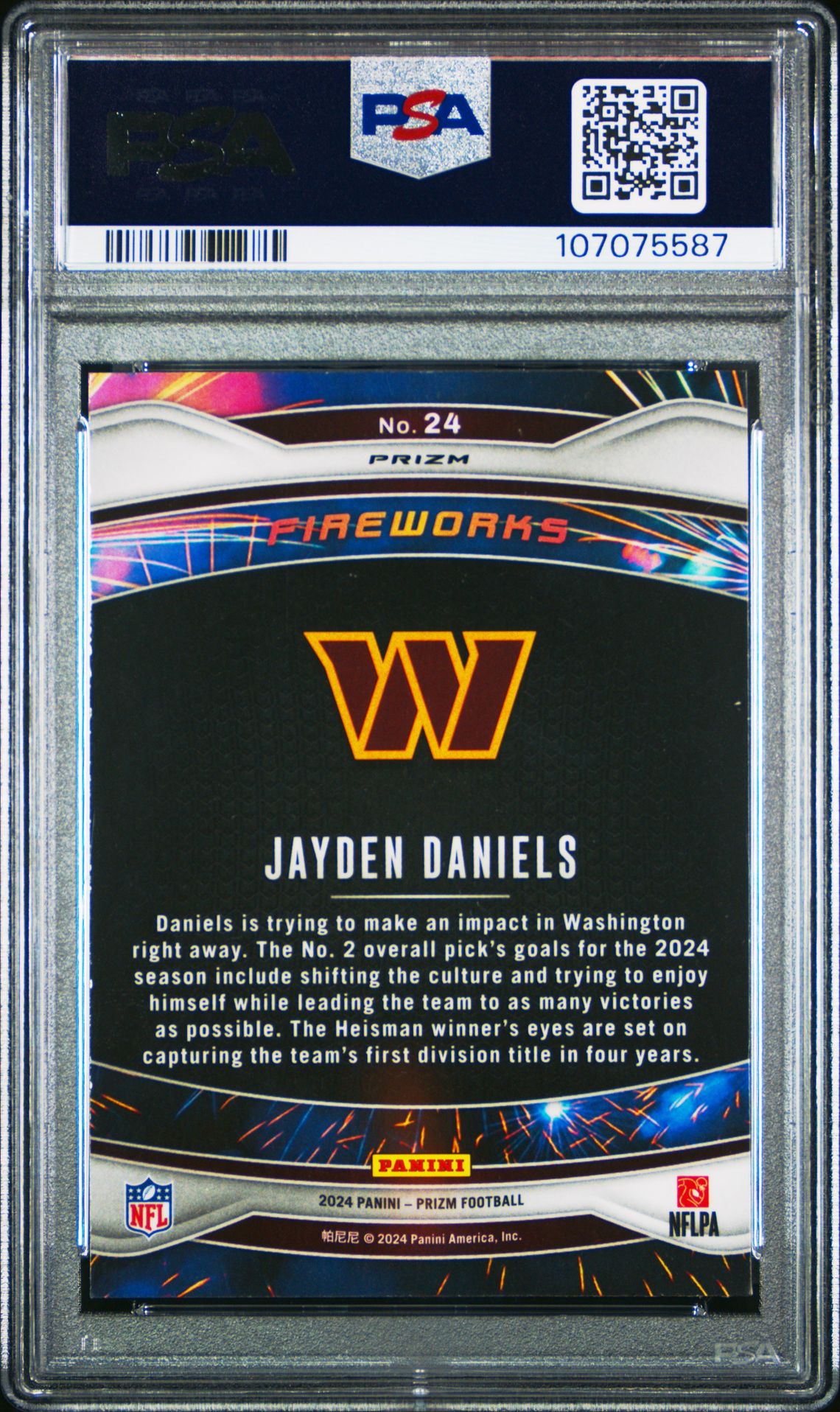 2024 Panini Prizm Fireworks Jayden Daniels #24 (Fireworks-Green Wave) Mint 9 back