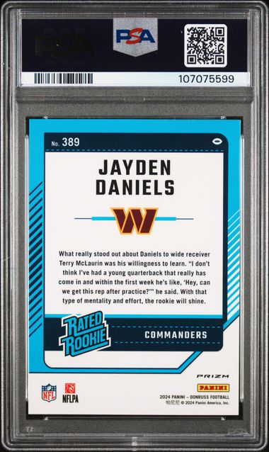 2024 Panini Donruss Jayden Daniels #389 (Optic Preview-Red Pandora) Gem Mt 10 back
