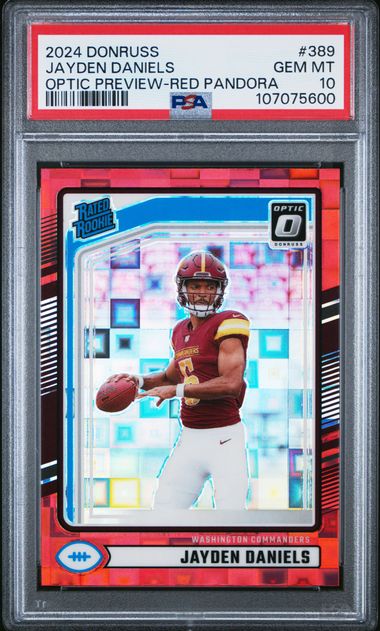 2024 Panini Donruss Jayden Daniels #389 (Optic Preview-Red Pandora) Gem Mt 10 front