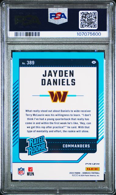 2024 Panini Donruss Jayden Daniels #389 (Optic Preview-Red Pandora) Gem Mt 10 back