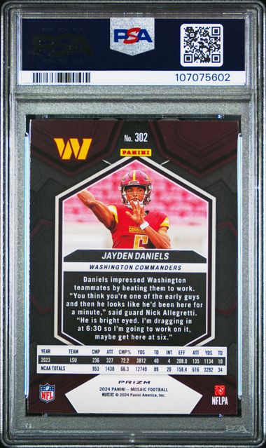 2024 Panini Mosaic Jayden Daniels #302 (Green) Mint 9 back