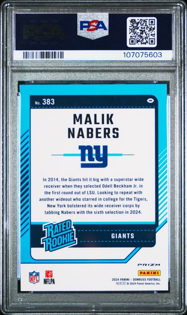2024 Panini Donruss Malik Nabers #383 (Optic Preview) Gem Mt 10 back