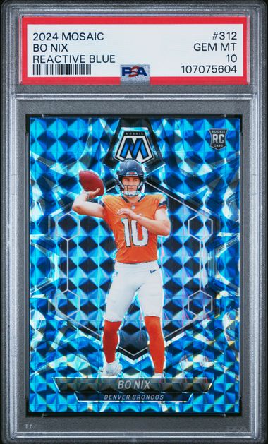 2024 Panini Mosaic Bo Nix #312 (Reactive Blue) Gem Mt 10 front