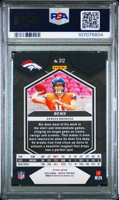 2024 Panini Mosaic Bo Nix #312 (Reactive Blue) Gem Mt 10 back
