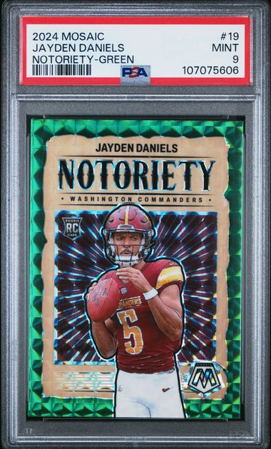 2024 Panini Mosaic Notoriety Jayden Daniels #19 (Notoriety-Green) Mint 9 front