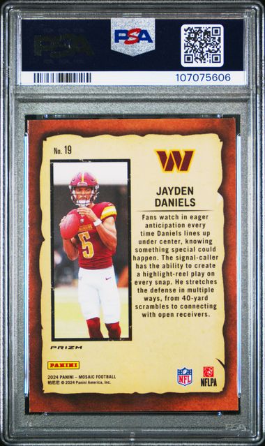 2024 Panini Mosaic Notoriety Jayden Daniels #19 (Notoriety-Green) Mint 9 back