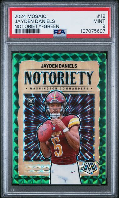 2024 Panini Mosaic Notoriety Jayden Daniels #19 (Notoriety-Green) Mint 9 front