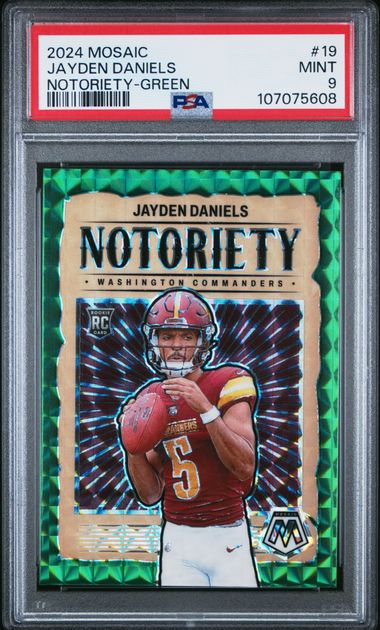 2024 Panini Mosaic Notoriety Jayden Daniels #19 (Notoriety-Green) Mint 9 front