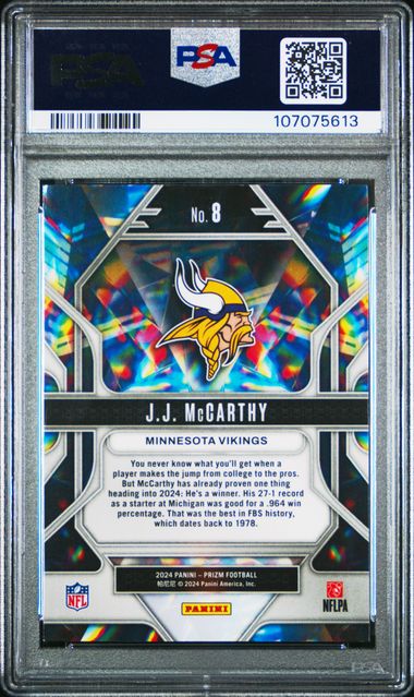 2024 Panini Prizm Prizmatic Jj Mccarthy #8 Mint 9 back