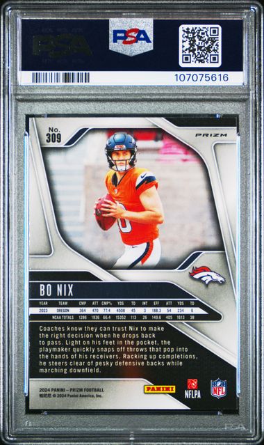 2024 Panini Prizm Bo Nix #309 (Neon Green Pulsar) Gem Mt 10 back