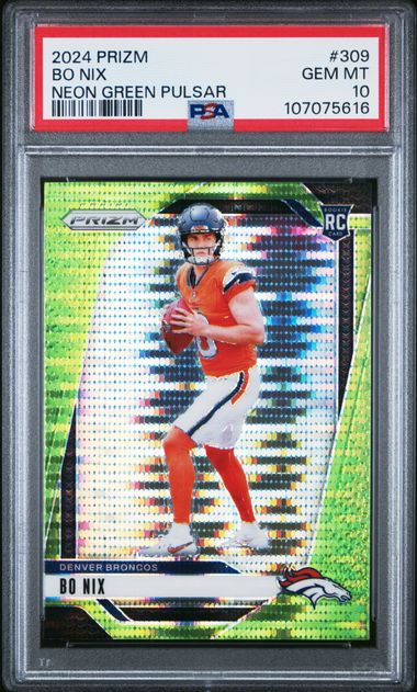 2024 Panini Prizm Bo Nix #309 (Neon Green Pulsar) Gem Mt 10 front