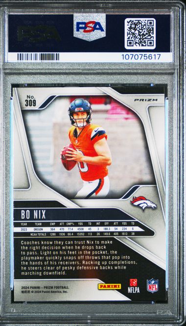 2024 Panini Prizm Bo Nix #309 (Neon Green Pulsar) Mint 9 back