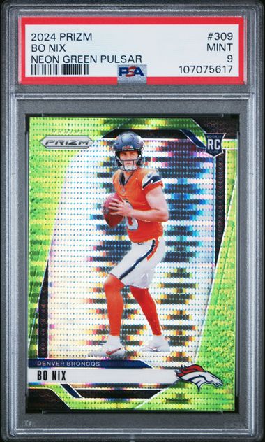 2024 Panini Prizm Bo Nix #309 (Neon Green Pulsar) Mint 9 front
