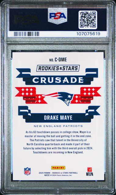2024 Panini Rookies & Stars Crusade Drake Maye #Cdme (Crusade-Longevity) Gem Mt 10 back