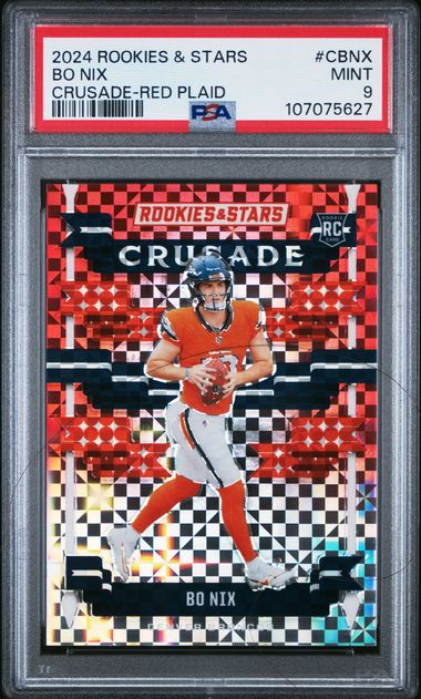 2024 Panini Rookies & Stars Crusade Bo Nix #Cbnx (Crusade-Red Plaid) Mint 9 front