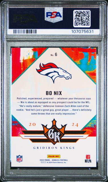 2024 Panini Donruss Rookie Gridiron Kings Bo Nix #6 Mint 9 back