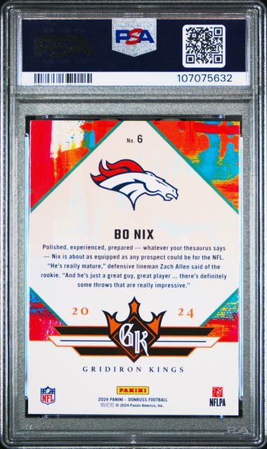 2024 Panini Donruss Rookie Gridiron Kings Bo Nix #6 Nm-Mt 8 back