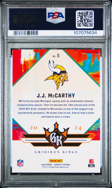 2024 Panini Donruss Rookie Gridiron Kings Jj Mccarthy #5 Mint 9 back