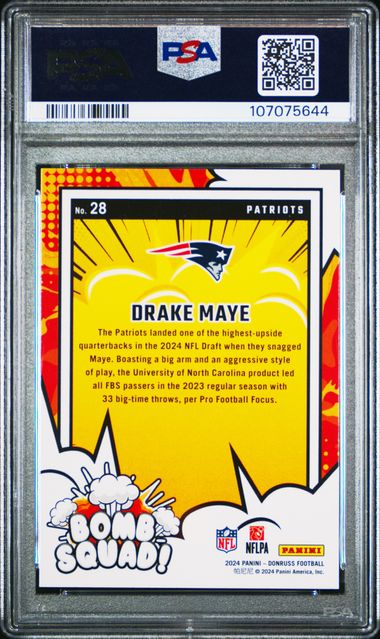 2024 Panini Donruss Bomb Squad Drake Maye #28 Gem Mt 10 back