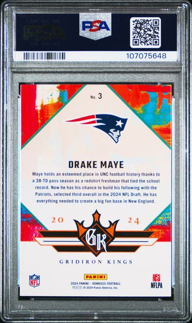 2024 Panini Donruss Rookie Gridiron Kings Drake Maye #3 Gem Mt 10 back