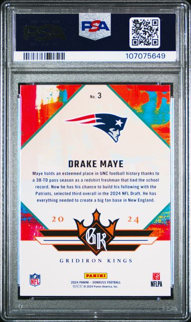 2024 Panini Donruss Rookie Gridiron Kings Drake Maye #3 Mint 9 back