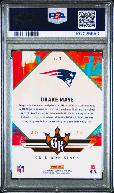 2024 Panini Donruss Rookie Gridiron Kings Drake Maye #3 Mint 9 back