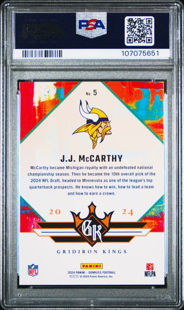 2024 Panini Donruss Rookie Gridiron Kings Jj Mccarthy #5 Nm-Mt 8 back