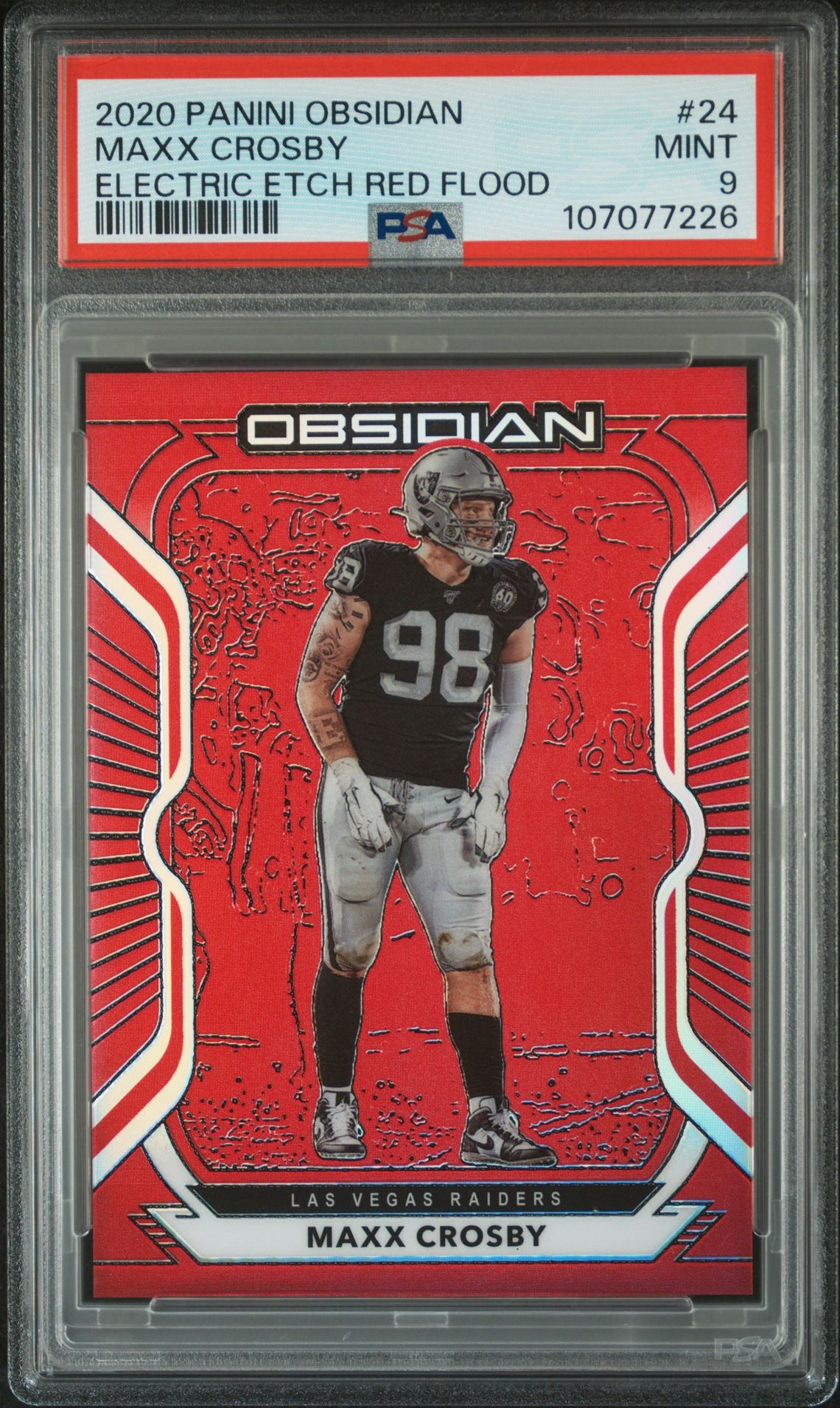 2020 Panini Obsidian Maxx Crosby #24 (Electric Etch Red Flood) Mint 9 front