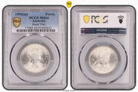 1954(m) Florin Royal Visit KM-55  Ag MS64
