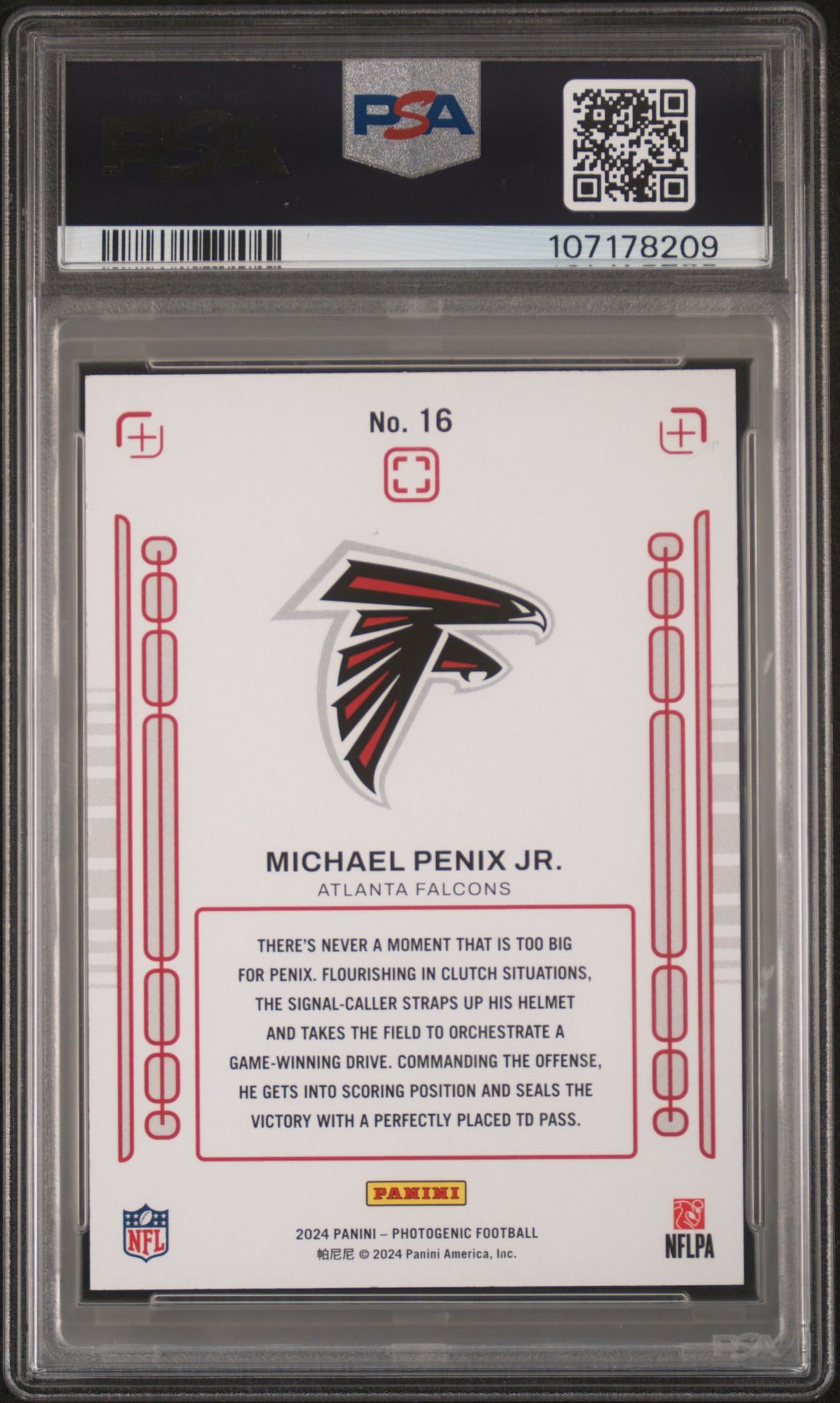 2024 Panini Photogenic Rookie Pix Michael Penix Jr. #16 (Rookie Pix-Purple) Mint 9 back