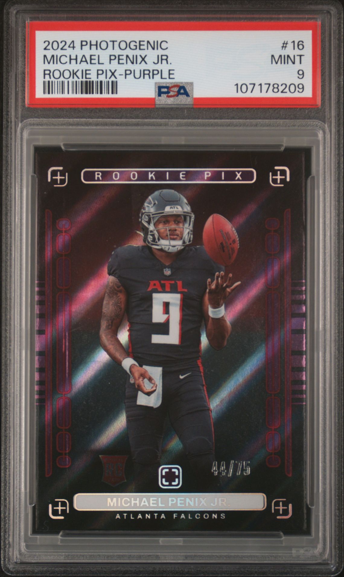 2024 Panini Photogenic Rookie Pix Michael Penix Jr. #16 (Rookie Pix-Purple) Mint 9 front