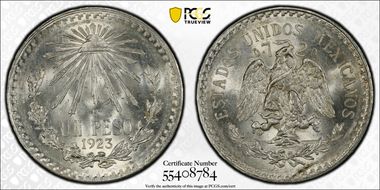 1923-M Peso KM-455  Ag MS64