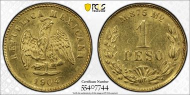 1904-Mo M Peso KM-410.5  Au MS62