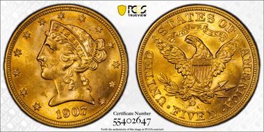1907-D $5 MS64