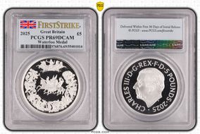 2025 £5 Waterloo Medal Victory 2oz Ag First Strike PR69DCAM