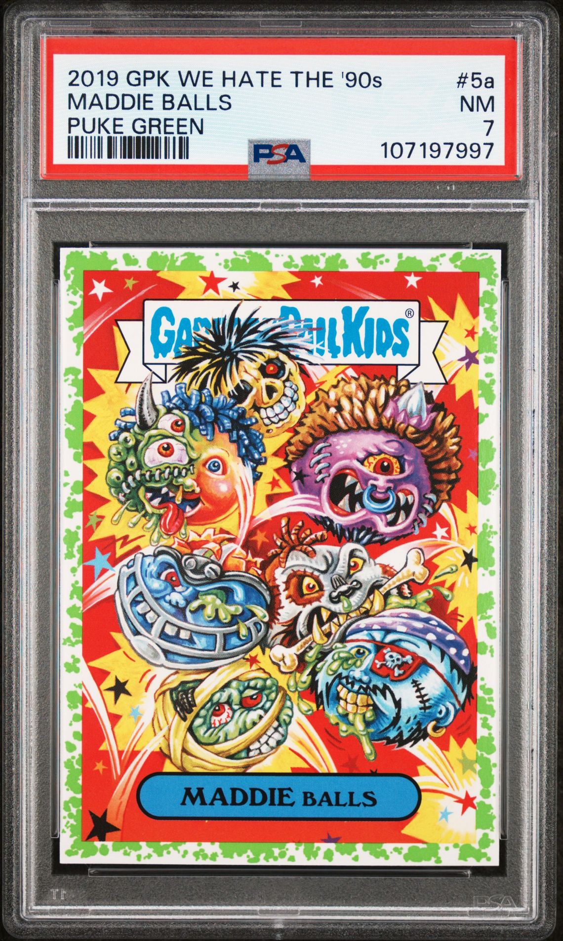 2019 Topps GARBAGE PAIL KIDS WE HATE THE '90S PUKE GREEN #5A Maddie Balls front