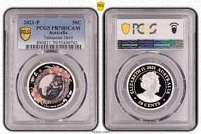 2021-P 50C Tasmanian Devil Colorized Ag PR70DCAM