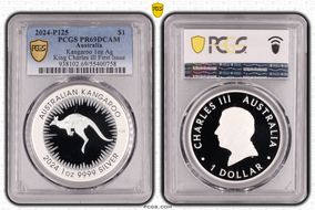 2024-P125 $1 Kangaroo Ag King Charles III First Issue PR69DCAM
