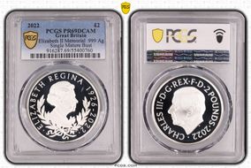 2022 £2 Elizabeth II Memorial .999 Ag Single Mature Bust PR69DCAM