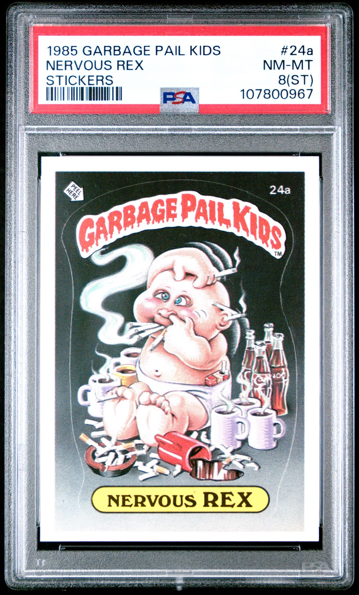 1985 Topps Garbage Pail Kids Series 1 STICKERS #24A Nervous Rex front