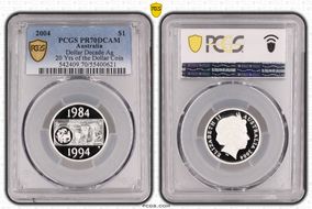 2004 $1 Dollar Decade Ag 20 Yrs of the Dollar Coin PR70DCAM