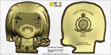 2023 $2 Chibi - Aquaman Gilt Ag PR69DCAM