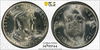 1947-S 50C Douglas MacArthur KM-184  Ag MS66