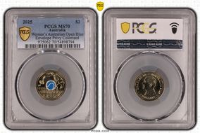 2025 $2 Women’s Australian Open Blue Envelope Privy Colorized MS70